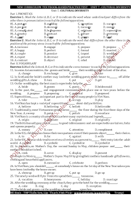 Bài tập Tiếng Anh cho học sinh Lớp 10 - Unit 7 Cultural diversity - Đỗ Bình